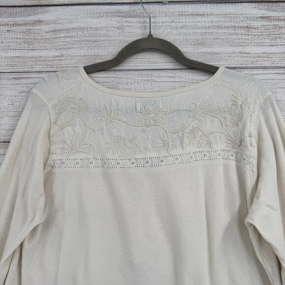 Lot of 2 Lucky Tops Womens XL Cream Brown Thermal Henley Button Down - Picture 13 of 16